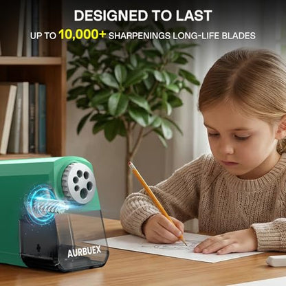 Heavy Duty Electric Pencil Sharpener-6-Hole for 6-12mm Pencils,Auto Start/Stop,Fast 4s Sharpening,Zinc Alloy Blade,10,000+ Sharpenings-Ideal for Classroom,Office & Art Use,Green(S260) - color: Green