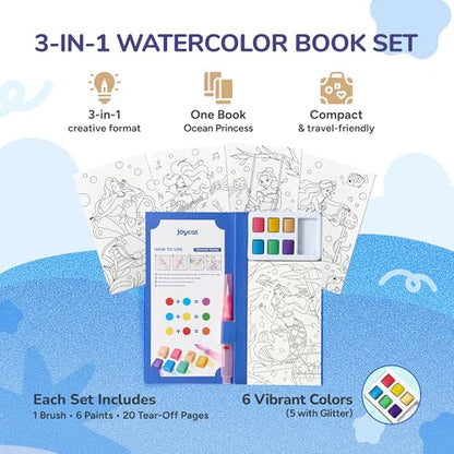 JoyCat Pocket Paint with Water Coloring Books for Kids, Art & Craft Activity Toy Set, Creative Travel & Home Painting Kit, Gifts for Girls & Boys Ages 3-8 (Ocean Princess) - style: 1 Pack - Ocean Princess