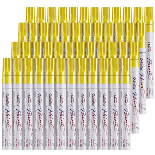 Overseas 48 Yellow Paint Pens Markers, Oil Based Permanent Markers Set - Quick Drying, Waterproof, Fade-Resistant, Medium Tip Paint Pens for Wood, Metal, Rock, Ceramic, Plastic, Canvas, Glass, Rubber - color: Yellow