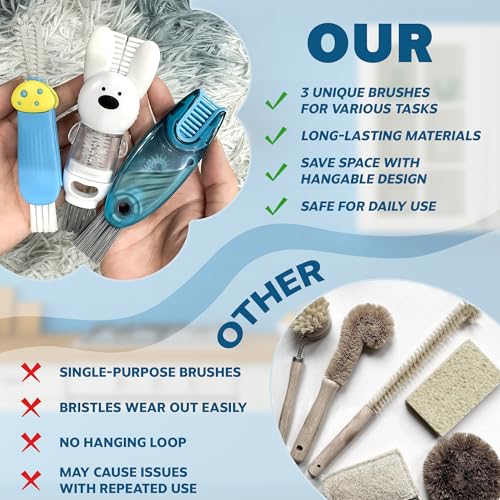 Cup Lid Cleaning Brush, Multifunctional Set with 3 in 1 Lid Cleaner and Two 4 in 1 Cup Lid Cleaning Brushes, Cleaning Brush Tool for Bottles, Straws, Tumblers, Travel Mug Caps, Portable Kit (Blue) - color: Blue