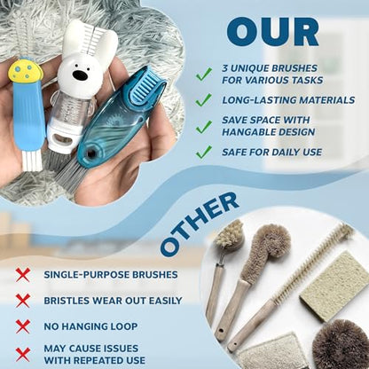 Cup Lid Cleaning Brush, Multifunctional Set with 3 in 1 Lid Cleaner and Two 4 in 1 Cup Lid Cleaning Brushes, Cleaning Brush Tool for Bottles, Straws, Tumblers, Travel Mug Caps, Portable Kit (Blue) - color: Blue