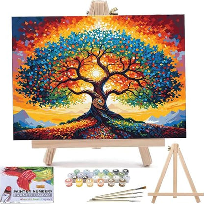 ldazao Tree of Life Paint by Numbers for Adults Beginner with Frame Wooden Easel Stained Glass Painting Kit Color by Numbers 20 X 16 Inches - color: FSZ0015