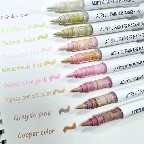 Brush Tip Acrylic Markers, 9 Colors Water Based Acrylic Paint Pens for Rock Painting, Journaling, Wood, Glass, Adult Coloring Books, Art & Journaling Supplies (Beauty Skin Color 2.0 Series) - style: Beauty Skin Color 2.0 Series