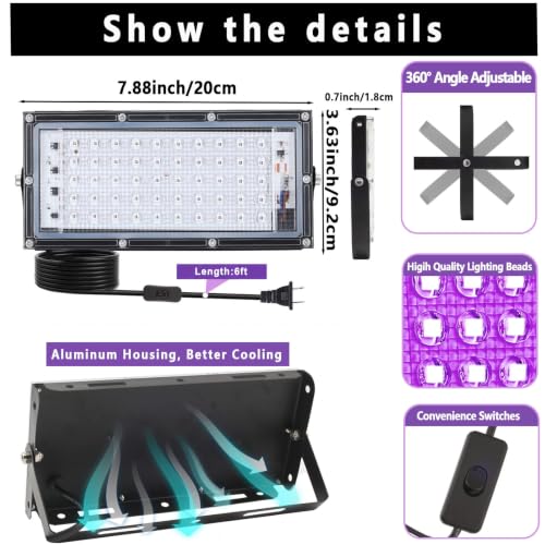 3D Printer UV Curing Light 405nm for SLA DLP LCD Models, Fast Solidifying Lamp for Photosensitive Materials, DIY Curing Tool for Crafts and 3D Prints - size: 50W Light Only
