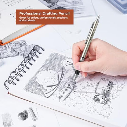 Nicpro 6PCS Art Mechanical Pencil Set, 3PCS Metal Drafting Pencil 0.5 mm & 0.7 mm & 0.9 mm & 3PCS 2mm Graphite Lead Holder (2B HB 2H) For Writing, Sketching Drawing With Lead Refills Case - color: Silver