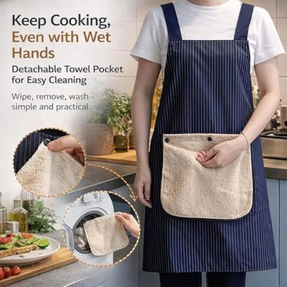Apron with Detachable Towel and Pockets, Cross-Back Design, Waterproof Lightweight Fabric for Cooking and Cleaning, Unisex