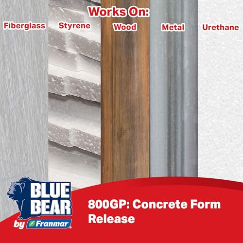BLUE BEAR 800GP: Concrete Form Release - High-Yield - Non-Staining - Biodegradable Concrete Release Agent for Wood, Metal, Plastic, Styrene, Urethane & Fiberglass Forms