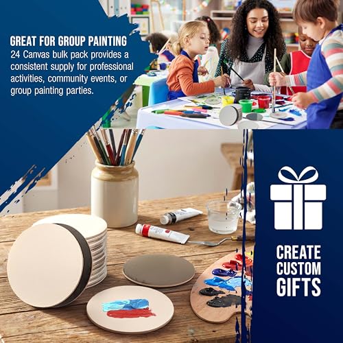 U.S. Art Supply Mini Magnetic Canvas Panels, 24 Pack, 4 Inch Round, Primed 8 Ounce Heavyweight Cotton, Small Canvases for Painting Acrylic and Watercolor, White Square Flat Canvas Boards - size: 4"