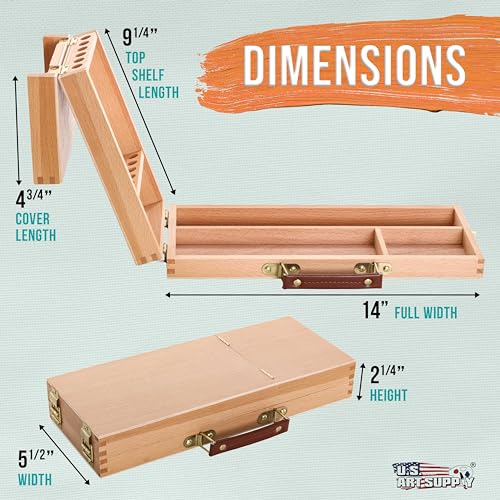 U.S. Art Supply Multi-Function Flip Open Artist Supply Box with Locking Clasps - Wooden Art Box for Artist Supplies, Brushes, Pencils, Erasers, Tool Storage Organizer Case to Protect and Transport