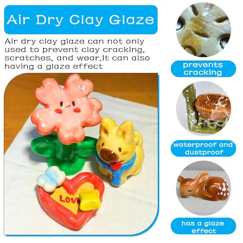 EIGTWEN 2 x 100ml Air Dry Clay Glaze, Gloss & Matte Finish, Prevents Cracking, Scratches, Watertight & Fireproof, Compatible with Clay, Plaster, Metal, Wood, Jewelry & More - size: A3-100ml-gloss+matte
