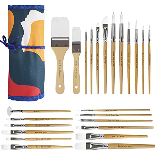 CONDA Paint Brushes Set of 24 Different Shapes Artist Brushes Professional Painting Brushes for Oil, Acrylic Canvas and Watercolor Painting (Color) - color: Color
