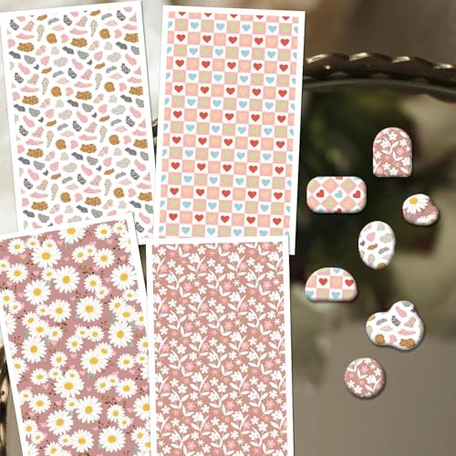 OLYCRAFT 24Pcs Daisies Clay Transfer Paper 4 Design Bohemian Pattern Clay Transfers Paper for Polymer Clays Earring Pink Flowers Transfer Sheets Small Ceramic Decal for Earring Jewelry Making - color: Daisies