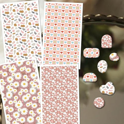 OLYCRAFT 24Pcs Daisies Clay Transfer Paper 4 Design Bohemian Pattern Clay Transfers Paper for Polymer Clays Earring Pink Flowers Transfer Sheets Small Ceramic Decal for Earring Jewelry Making - color: Daisies