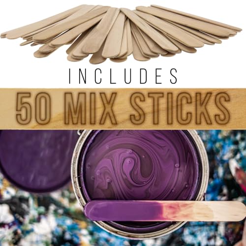 TCP Global 20 oz. (600ml) Graduated Plastic Mixing Cups - Box of 50 with 50 Mixing Sticks - Disposable Plastic Measuring Cups for Liquids, Paints, Resin, Epoxy, Art, Kitchen - Ratios 2-1, 3-1, 4-1 ML