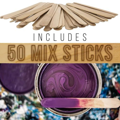 TCP Global 20 oz. (600ml) Graduated Plastic Mixing Cups - Box of 50 with 50 Mixing Sticks - Disposable Plastic Measuring Cups for Liquids, Paints, Resin, Epoxy, Art, Kitchen - Ratios 2-1, 3-1, 4-1 ML
