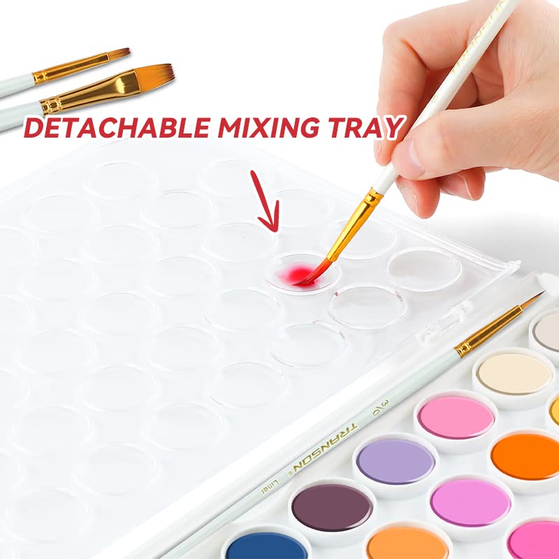 TRANSON 48 Colors Watercolor Paint Set with 4pcs Paint Brushes and 1pcs Water Brush Pen for Adults, Beginners and Artists