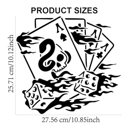 MAYJOYDIY Magic Poker Dice Stencil 11.8×11.8inch Large Playing Cards Dice Stencil with Paint Brush Magic Flame Skull Snake Templates for Wood Canvas Paper Fabric Wall Glass - color: Magic Poker Dice