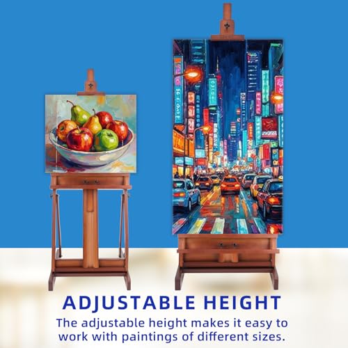 Falling in Art Large H-Frame Studio Easel, Solid Beechwood Easel Stand for Painting, Artist Canvas Easel Stand for Display, Holding Canvases up to 78 Inches, Walnut - style: Walnut
