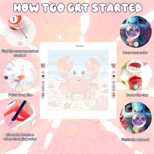 WEMEON Crab Paint by Numbers Kit for Kids with Frame and Easel, Easy Paint by Numbers Kits for Kids Ages 4-6, Small Painting by Number for Birthday Gift, Painting Party(10X10inch) - color: DMBK-0004-US(10X10inch)