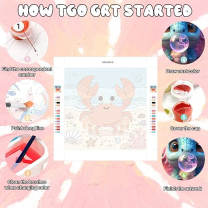 WEMEON Crab Paint by Numbers Kit for Kids with Frame and Easel, Easy Paint by Numbers Kits for Kids Ages 4-6, Small Painting by Number for Birthday Gift, Painting Party(10X10inch) - color: DMBK-0004-US(10X10inch)