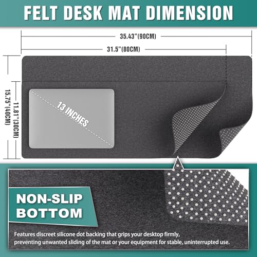 K KNODEL Felt Desk Mat, Large Desk Pad Protector, Office Computer Desk Mat for Keyboard, Non-Slip Mouse Pad (Dark Gray, 35.4"x15.7") - size: 35.4" x 15.7"
