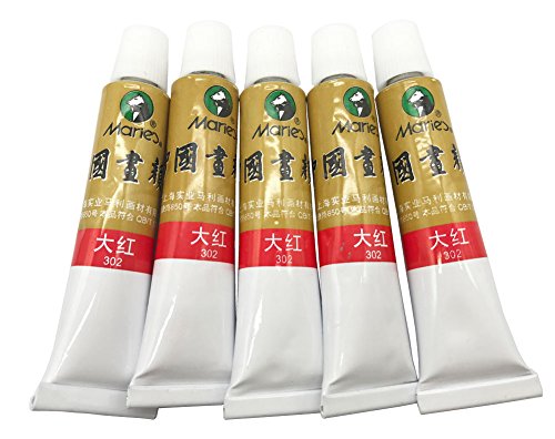 Easyou Marie's Big Size Chinese Painting Color Tubes Watercolor Drawing 12ml*5pcs No. 302 Scarlet - color: Color: No. 302 Scarlet