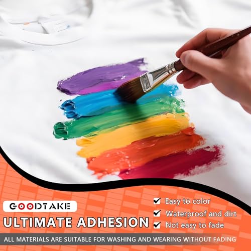 GOODTAKE Fabric Paint Set of 3 Colors - Pink, Orange, Sky Blue - 250ml (9 Fl Oz) Each - Permanent Acrylic Paint for Fabric & Clothes - for DIY T-Shirts, Jeans and Textile Art Projects