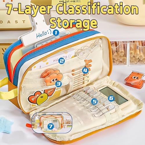 Portable Multi-Layer Kawaii Star Pencil Case Organizer - Large Capacity Pencil Case with Compartments - Cute Pencil Pouch Functional Bag (Pink) - color: Pink