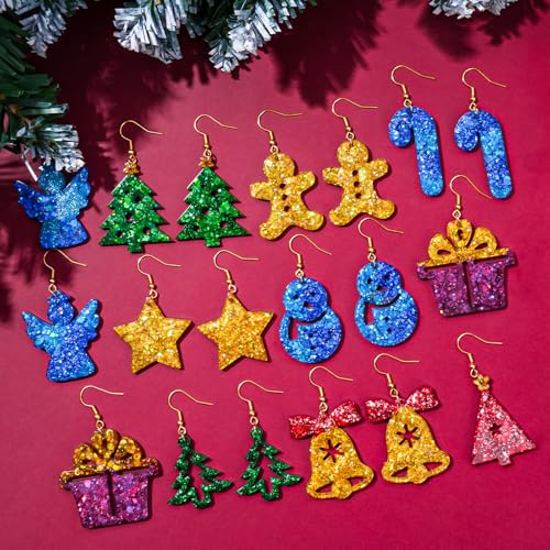 Christmas Resin Earring Molds with Varieties of Shapes and Sizes, Christmas Tree Snowman Angel Silicone Mold with Hole, Pendant Earrings Keychain Jewelry Resin Casting Mold New Year Gift