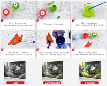 TUMOVO Paint by Numbers Cute Little Dragon DIY Paint by Numbers Kit for Adults and Kids DIY Canvas Painting by Numbers Watercolor Oil Painting Acrylic Painting Arts and Craft 16x20 Inch - color: Artwork-05