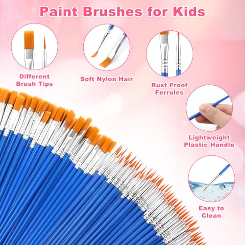 160 Pcs Small Paint Brushes Bulk, Flat and Round Pointed Paint Brushes Set for Kids Classroom Watercolor Canvas Face Painting Acrylic Painting