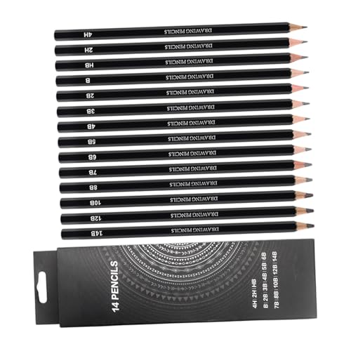 SOLUSTRE 14pcs Professional Graphite Sketching Pencils Set, Smooth Drawing Art Pencils for Artists and Students, Range Hard to Extra Soft for Detailed Sketching and Shading