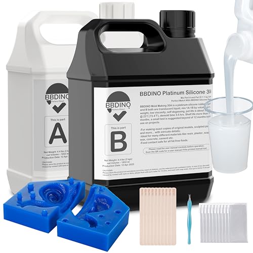 BBDINO Silicone Mold Making Kit, Liquid Silicone for Molds Making 30A Clear, High Strength Silicon Rubber 1 Gallon 8.8 Lbs 1:1 by Volume Ideal for Mold Casting of Resin/Jewelry/Candle/Concrete/Plaster - size: Clear 140.8 Oz