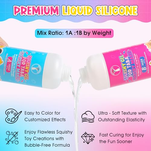 ResinAngel 16 Pcs Taba Squishy Kit 64OZ,1:1 AB Liquid Silicone Gel,FuFu Squishy Maker Kit with Mold,Silicone Rubber Squishy Toys for Stress Relief,Entertainment,Party Favors,Birthday,Christmas Gift