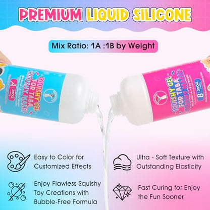 ResinAngel 16 Pcs Taba Squishy Kit 64OZ,1:1 AB Liquid Silicone Gel,FuFu Squishy Maker Kit with Mold,Silicone Rubber Squishy Toys for Stress Relief,Entertainment,Party Favors,Birthday,Christmas Gift