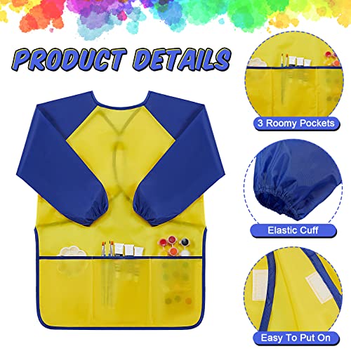 Yahenda Kids Art Smocks Toddlers Painting Apron Waterproof Artist Smock for Children with Long Sleeve 3 Pockets for 2-8 Years - color: Rose Red, Dark Blue, Yellow