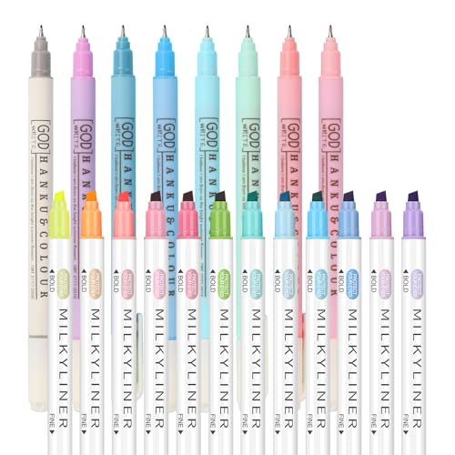 HANKU 20 Pack Bible Highlighters and Pens No Bleed Through for Bible Study | 12 Pastel Highlighters & 8-Color 0.38mm Fine Point Pen, Quick Dry, No Bleed, Bible Study Journaling School Office Supplies - color: 8 Fineliners + 12 Highlighters