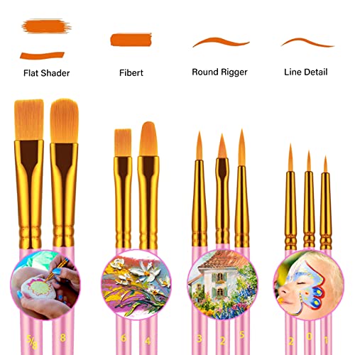 Paint Brushes Set, 30 Pcs Paint Brushes for Acrylic Painting, Oil Watercolor Acrylic Paint Brush, Artist Paintbrushes for Body Face Rock Canvas, Adult Drawing Arts Crafts Supplies, Pink - color: Nickel,pink