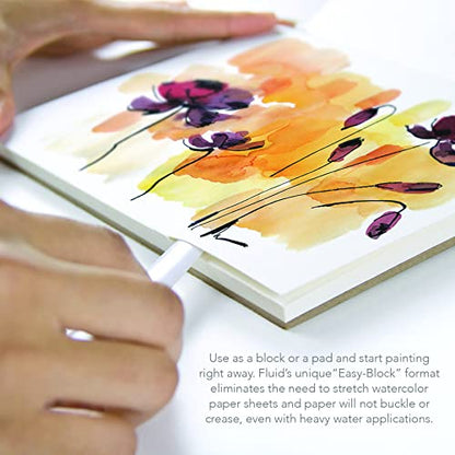 Fluid Artist Watercolor Paper Block, 9 x 12 inches, 15 White Sheets, 140 lb (300 GSM) Hot Press Pad for Painting and Wet Media - size: 9 x 12