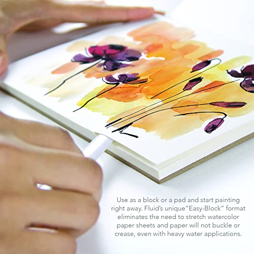 Fluid Watercolor Paper Block, 6 x 6 inches, 15 White Sheets, 140 lb (300 GSM) Hot Press Pad for Artist Painting and Wet Media - size: 6 x 6