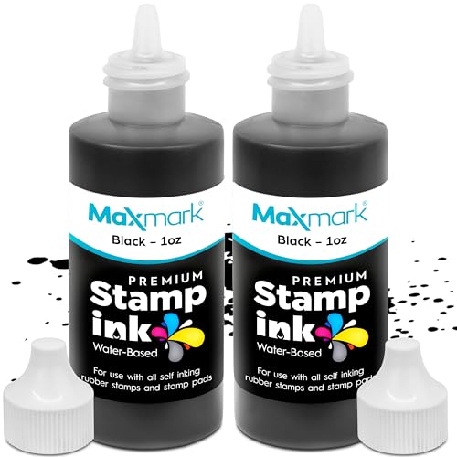 MaxMark Premium Refill Ink for self Inking Stamps and Stamp Pads, Black Color - 1 oz. - Pack of 2 - color: Black, size: Pack of 2 - 1 fl oz