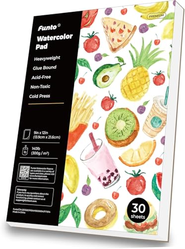 Funto Watercolor Paper Pads, 9x12, 30 Sheets, 140lb/300gsm, Cold Pressed, Acid-Free Heavyweight Art Paper for Painting, Drawing & Art Supplies - size: 9x12-1Pack