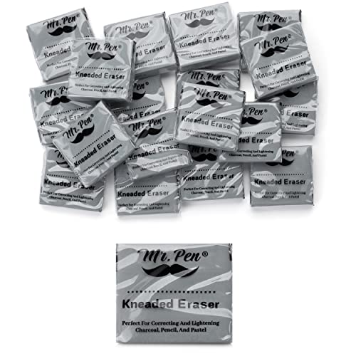 Mr. Pen- Kneaded Erasers, 1.44" x 1.36", 18 Pack, Gray | Soft Moldable Art Erasers for Charcoal, Graphite & Pastel Drawing, Precision Highlighting, Smudge Control - color: Gray, size: 18 Pack, 1.44" x 1.36"
