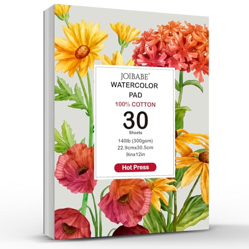 Watercolor Paper Pad,30 Sheets Hot Press 9 x 12 Watercolor Paper, 140 lb/300 GSM Tearable Water Color Pad, 100% Cotton Watercolor for Art Painting and Mixed Media - size: 9x12IN