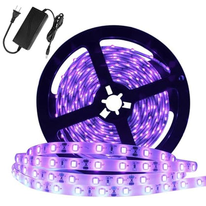 Super Bright 60 Watts UV Black Light LED Strip, 16.4FT/5M 3528 300LEDs 395nm-405nm Non-Waterproof Blacklight with Power Supply, for Night Fishing, Black Party - color: Non-Waterproof, size: 60Watts