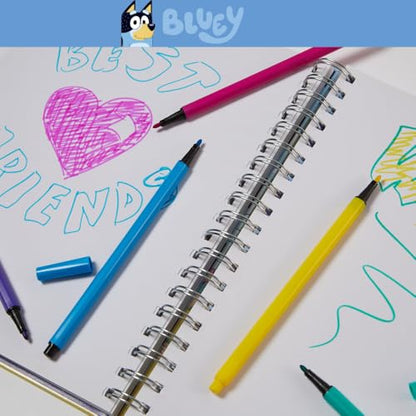 Innovative Designs Bluey Sketchbook for Kids with Washable Markers, 86 Blank Pages Spiral Bound, Blue - color: Bluey