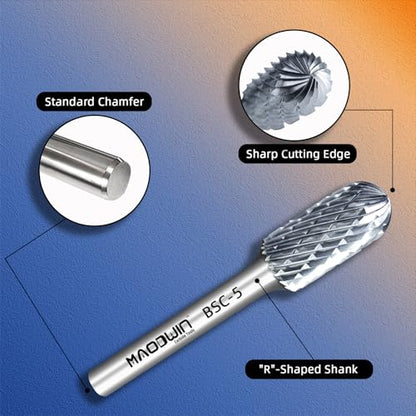 SC-5 Cylindrical with Radius End Double Cut Tungsten Carbide Rotary Files 1/4'' Shank 1/2" Cutting Diameter 1" Cutting Length Deburring Cutters for Wood Grinding & Deep Groove Machining - style: SC-5