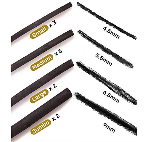 10pcs Vine Charcoal Sticks Willow Artist Soft Charcoal Pencil Sticks Drawing Art Set in Tin Box, 4 Sizes Charcoal Drawing Chalks Art Medium for Sketching, Drawing, Shading