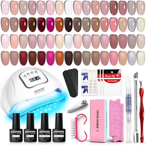 JODSONE 36Pcs Jelly Gel Nail Polish Kit 32 Colors with U V Light Crystal Transparent Classic Color 4 Functional Gel for All Seasons - color: 32COLOR-Jelly KIT-GD