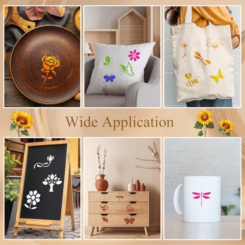 Fainne 100 Pcs Small Stencils for Crafts, 1.5 Inch Reusable Painting Stencils Painting Crafts Templates for Wood, Wall, Home Decor, Canvas, Fabric (Flower Bird Plants) - style: Flower Bird Plants
